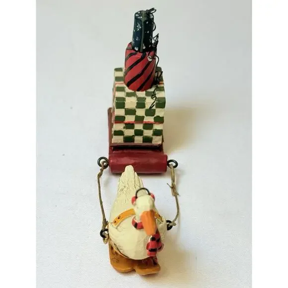 Blossom Bucket Betty Whimsical Anthropomorphic Goose Pulling Sleigh Of Gifts - Picture 3 of 9